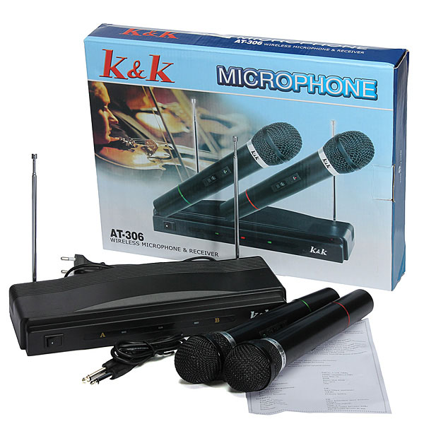 Dual Cordless Wireless Mic Microphone with Receiver 18